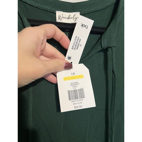Wonderly Women's Long Sleeve Airflow Green Empire Peasant Top size 1X - Picture 2 of 4
